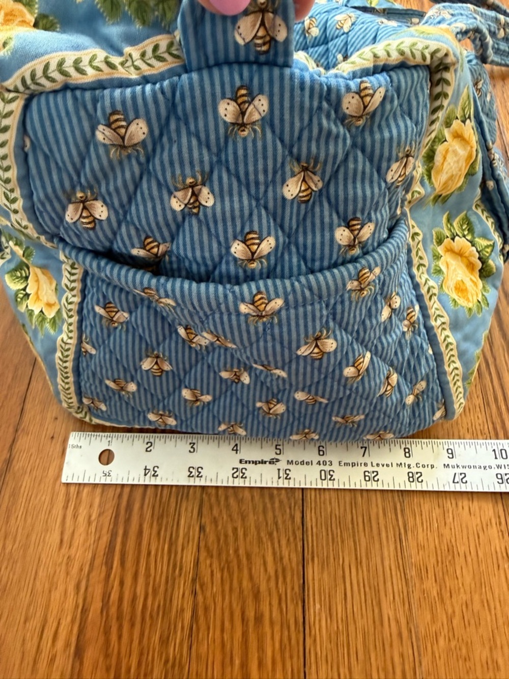 Vera Bradley Blue Quilted Travel Duffel with Yellow Rose & Bees Retired print - Picture 9 of 11